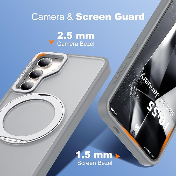 Compatible with Samsung Galaxy S24 Case with 360Rotatable Magnetic Ring Stand Compatible with Mag-Safe Military Protection Shockproof Translucent Phone Case for S24 6.2",Gray