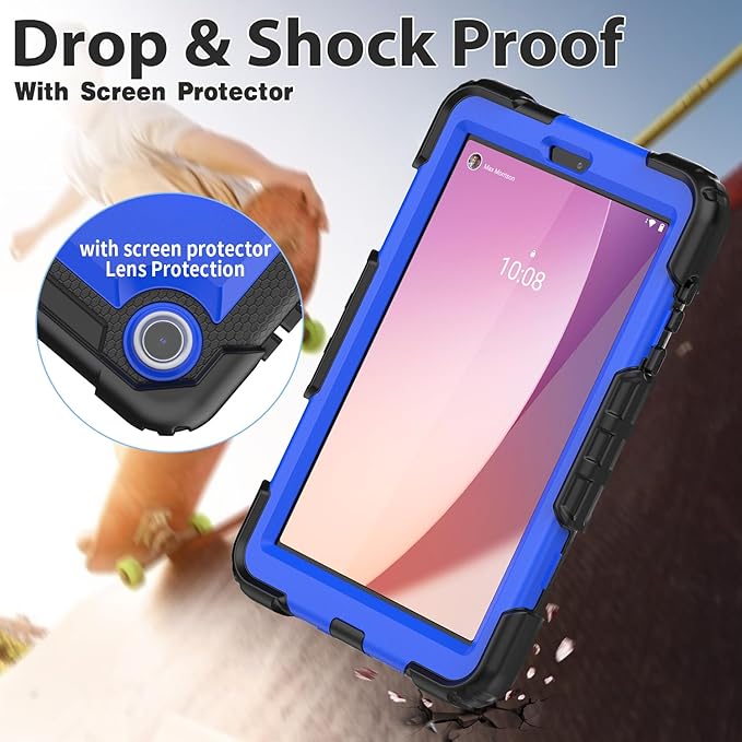 HXCASEAC Case for Lenovo Tab M8 4th Gen 2024/2023 (TB-301FU, TB-300FU), with Screen Protector/Rotating Hand Strap/Sturdy Stand, Protective HD Cover for Lenovo M8 Tablet Case 8 inch, Blue