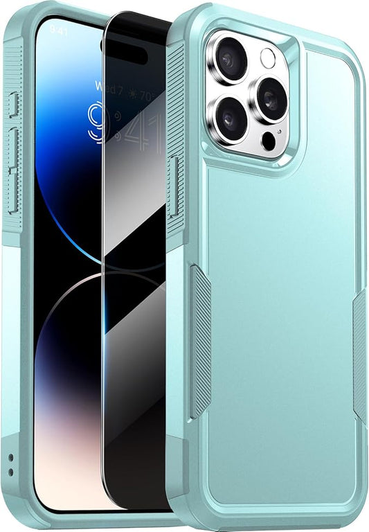 Diaclara Designed for iPhone 14 Pro Max Case, [with Privacy Screen Protector] [Anti Spy] [Military Grade Drop Protection] Heavy Duty Full-Body Shockproof Phone Case, Mint Green