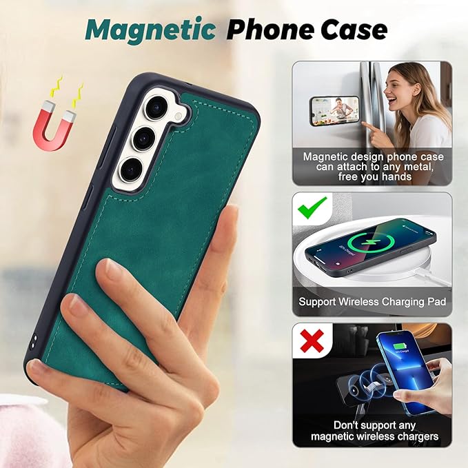 TwoHead for Samsung Galaxy S23 Wallet Case with Card Holder & Detachable Magnetic Phone Case for Galaxy S23,PU Leather Shockproof Protective Phone Cover Wallet with Wrist Strap(6.1 in,Green)