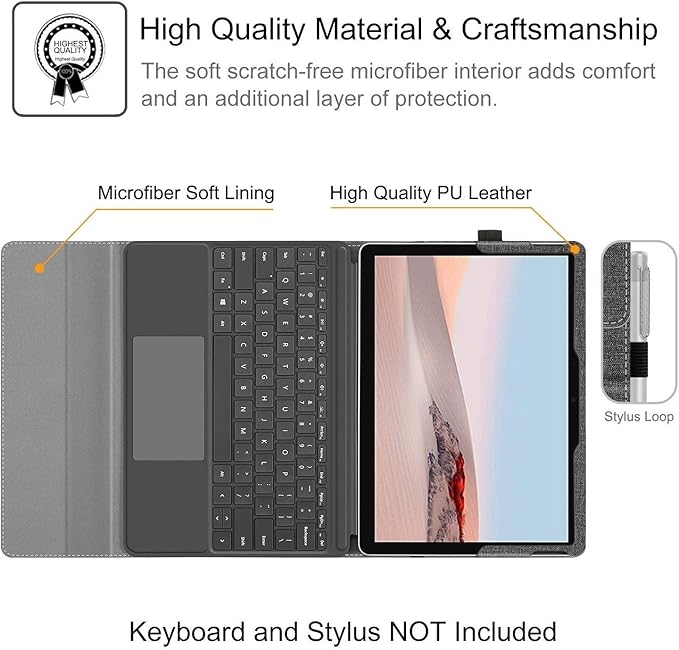 Fintie Protective Case for Microsoft Surface Go 4/3/2/1 (2023/2021/2020/2018) - Multi-Angle Portfolio Business Cover with Pocket, Compatible with Type Cover Keyboard, Gray