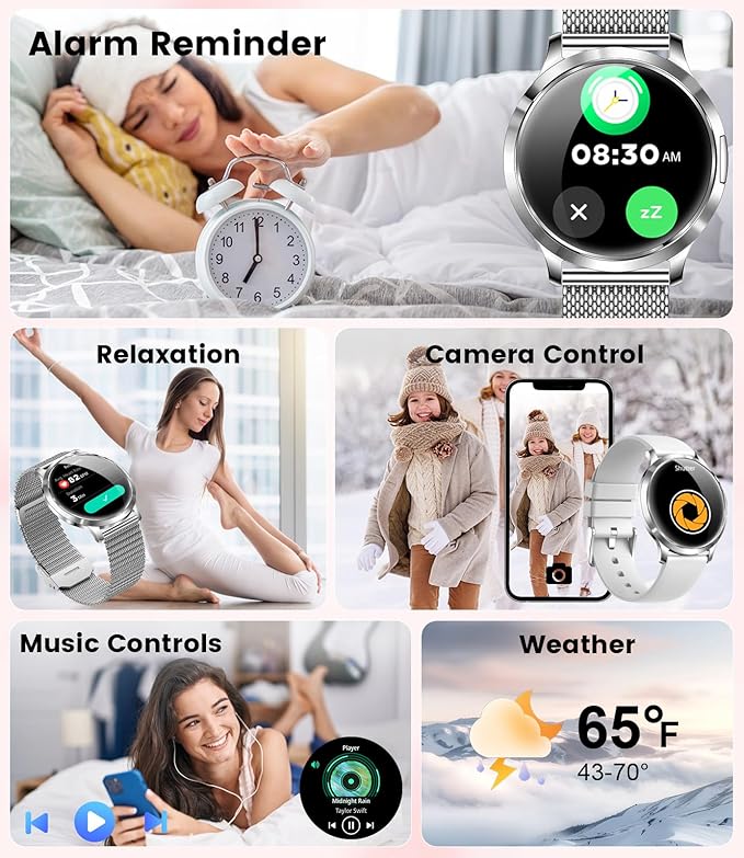 SUNKTA Smart Watch for Women, 1.32" AMOLED Smart Watches, 100+ Sports Mode Fitness Tracker Watch, 5ATM Womens Waterproof Watches with Bluetooth Calling/IP68/Sleep, Smartwatch for Android iOS