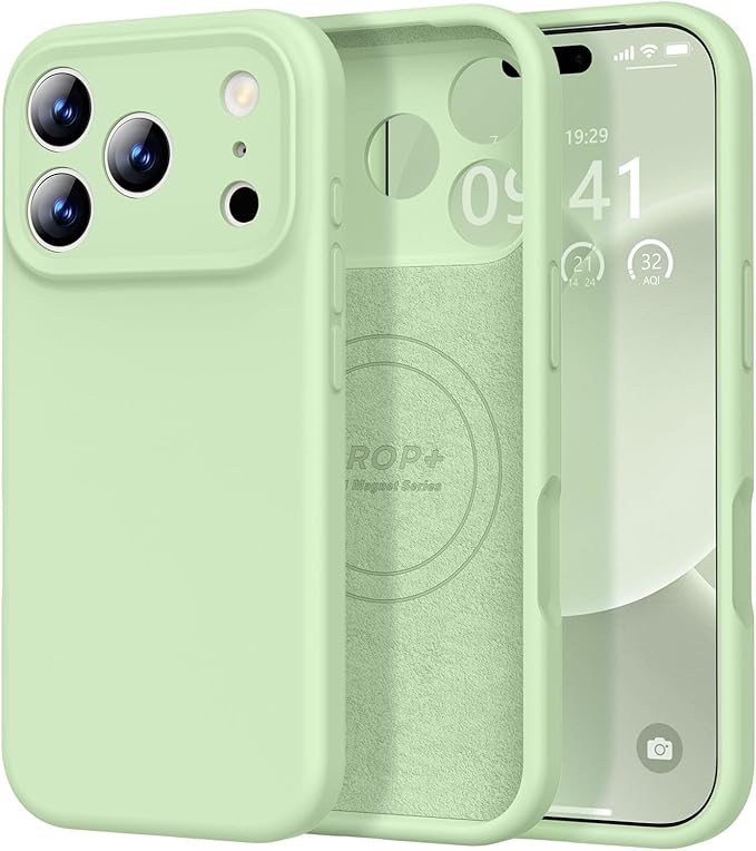 Vooii Magnetic Compatible with iPhone 17 Pro Case (Compatible with Magsafe) (Upgraded Camera Protection) Liquid Silicone Shockproof Full Body Protective Phone Cover for Women Men, Matcha, 6.3”
