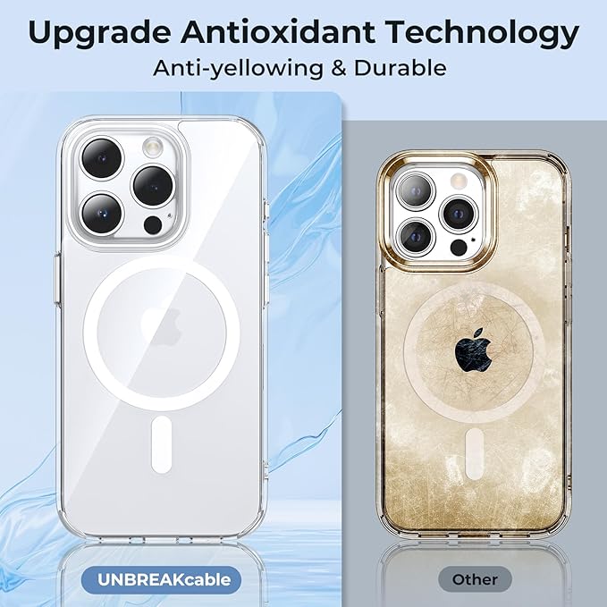 UNBREAKcable for iPhone 15 Pro Case, Compatible with MagSafe,Scratch Resistant for iPhone 15Pro, Anti Yellowing,Shockproof Protective Transparent Magnetic Clear 6.1" Case