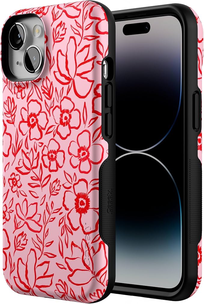 Casely iPhone 14 Case | Blush Garden | Floral Doodle | Compatible with MagSafe | Bold Protective Design