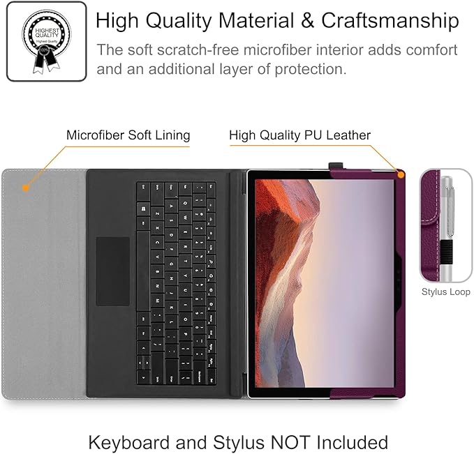 Fintie Case for 12.3 Inch Microsoft Surface Pro 7 Plus, Surface Pro 7/6/5/4/3 - Portfolio Business Cover with Pocket, Compatible with Type Cover Keyboard, Purple