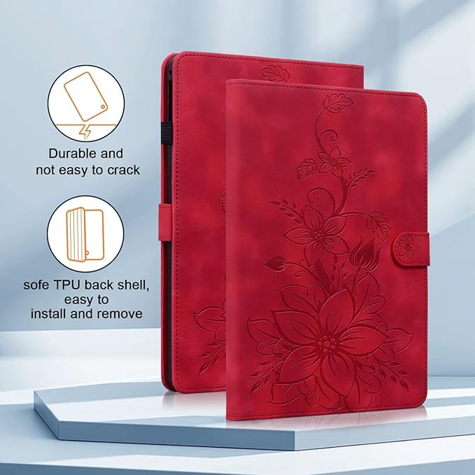 Case for Samsung Galaxy Tab A9+/ A9 Plus 11 inch 2023 SM-X210/ X215/ X216, Premium PU Leather Case with Magnetic Clasp Stand and Pen Holder, Red