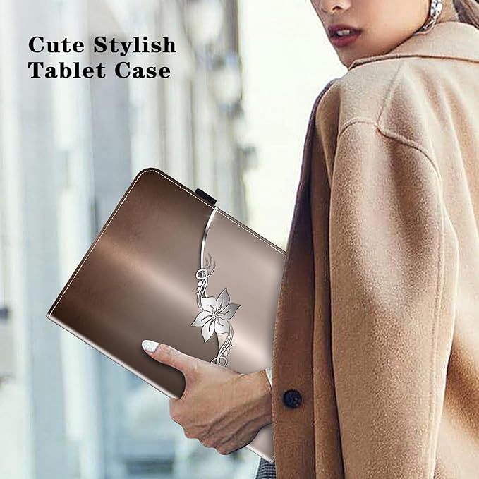 Case for Lenovo Tab M11 2024 11 inch,PU Leather Stand Flip Cover with Card Solts Elastic Band for Lenovo Tab M11 Tablet - Silver Flower