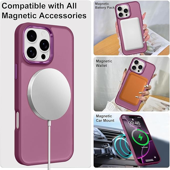 ZIYE Wine Red Case for iPhone 16 Pro Max Case with Stand [Compatible with MagSafe] Heavy Duty Protection Military Grade Shockproof Magnetic Cover with 360 Rotatable Ring Kickstand for Women Men