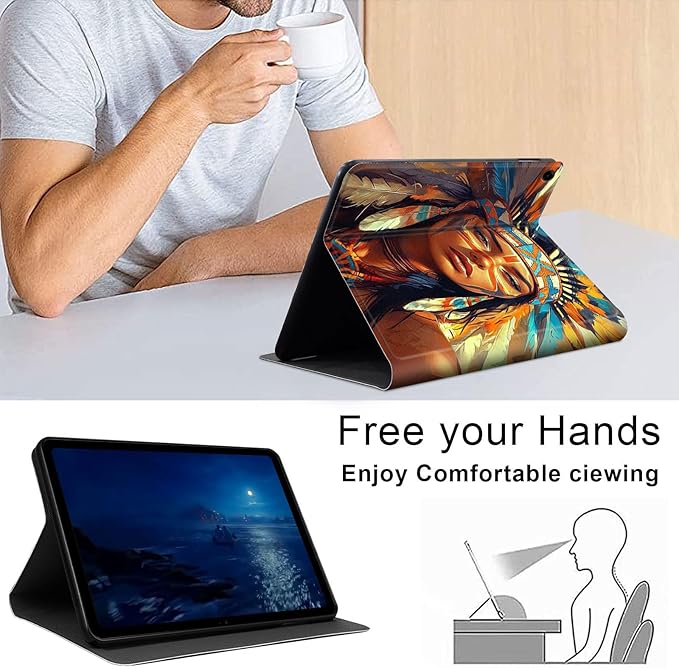 Case for Samsung Galaxy Tab A9 8.7-Inch 2023, Slim PU Leather Stand Cover with Auto Wake/Sleep, Multi-Angle Viewing & Shockproof, Native American