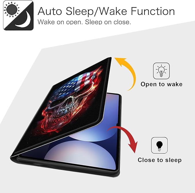 Case for Samsung Galaxy Tab S10 Plus/ S9 FE Plus/ S9 Plus 5G Tablet 12.4'', Slim PU Leather Stand Cover with Auto Wake/Sleep, Multi-Angle Viewing & Shockproof, Skull American Flag