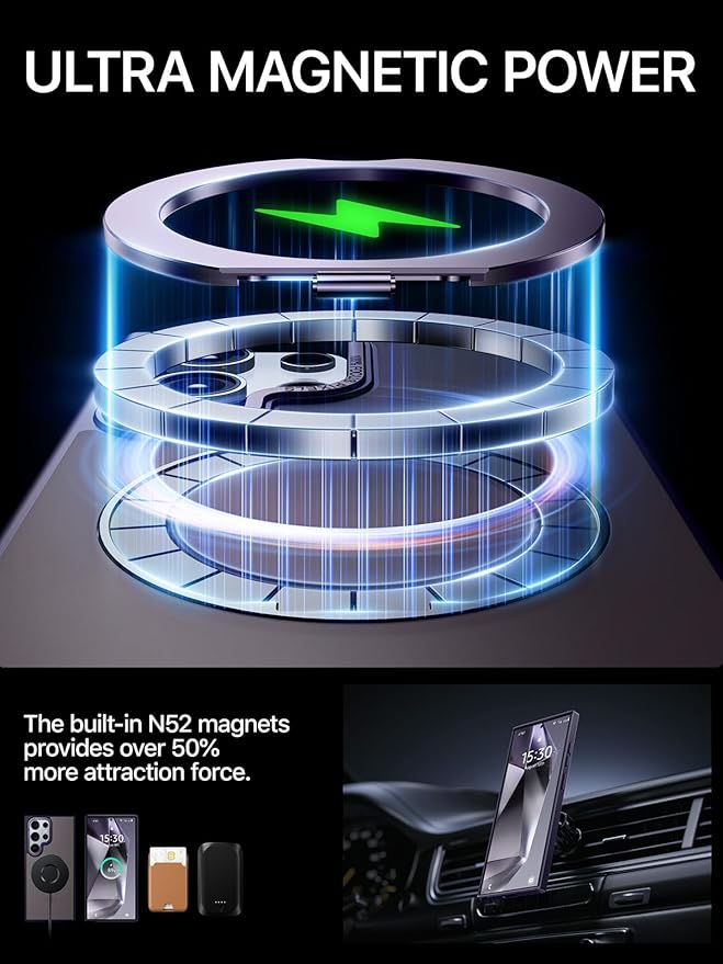 QTlier Phone case for Galaxy S24 Ultra& S25 Ultra- 360 Rotatable Magnetic Ring Stand, Military-Grade Protection, Raised Camera Frame (Purple, S24 Ultra)