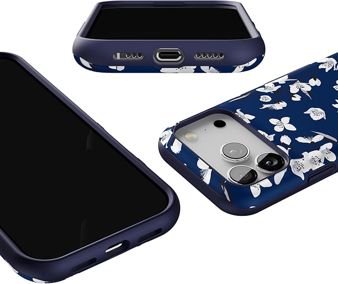 Casely iPhone 17 Pro Case | Floral Forest | Navy Cherry Blossom Floral | Bold Protective Design | Compatible with MagSafe