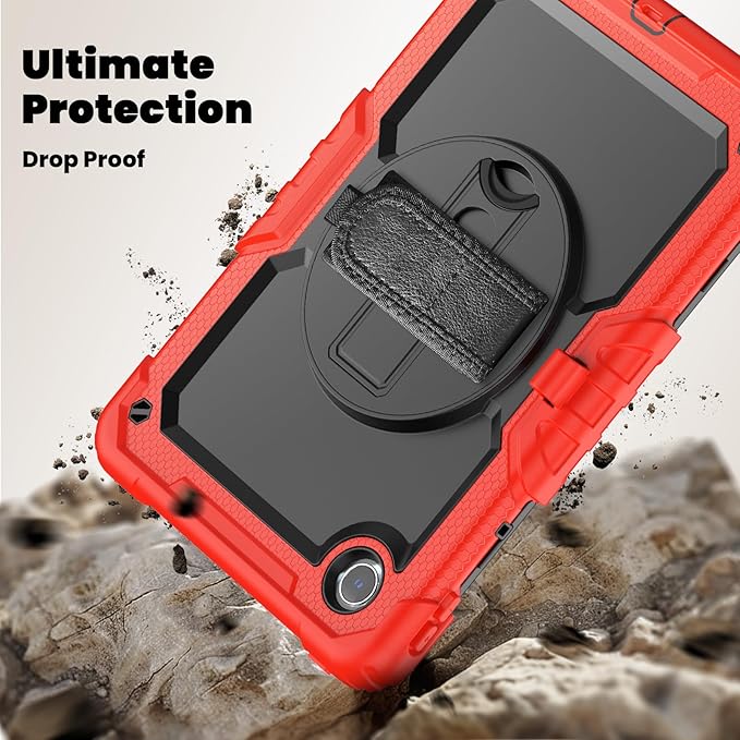 Case for Lenovo Tab K11 11'' 2024 / M11 TB330FU /Lenovo Xiaoxin Pad 2024 TB331FC, with Screen Protector, Hand Strap, Shoulder Strap, Rotating Stand Red