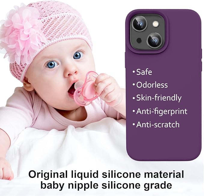 Vooii Compatible with iPhone 14 Case,[Premium Liquid Silicone Full Body Protective] [Soft Microfiber Lining] Anti-Scratch Shockproof Protective Case for iPhone 14 - Grape