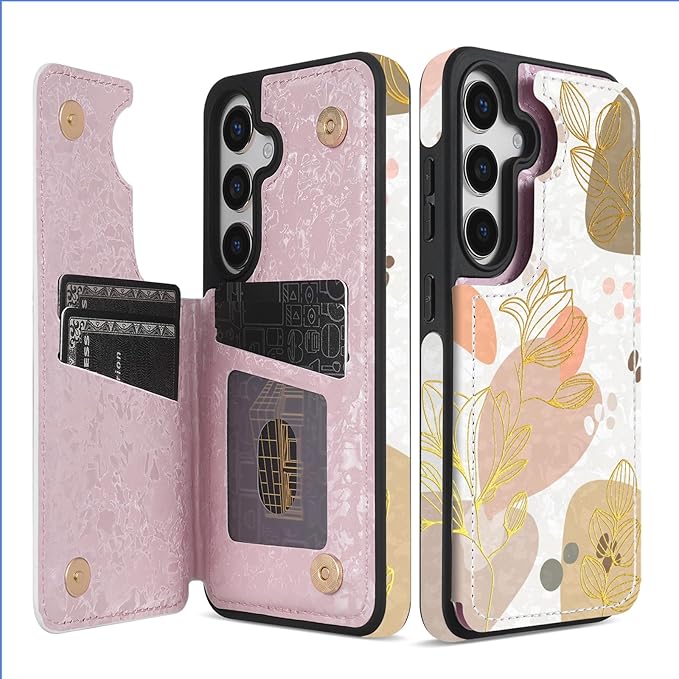 NNH Compatible with Samsung Galaxy S25 Plus Wallet Case with RFID Blocking Card Slots Folio Flip PU Leather Kickstand Double Magnetic Clasp Design Cover for Galaxy S25+(6.7inch-Morandi Line Flower)