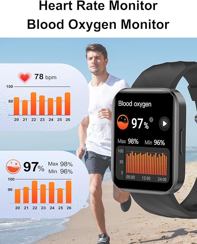 Smart Watch (Answer/Make Calls), 1.85" Smart Watches for Men Women Digital Watch Fitness Tracker with 100+ Sport Modes Heart Rate Monitor for iOS Android Phones Waterproof Black