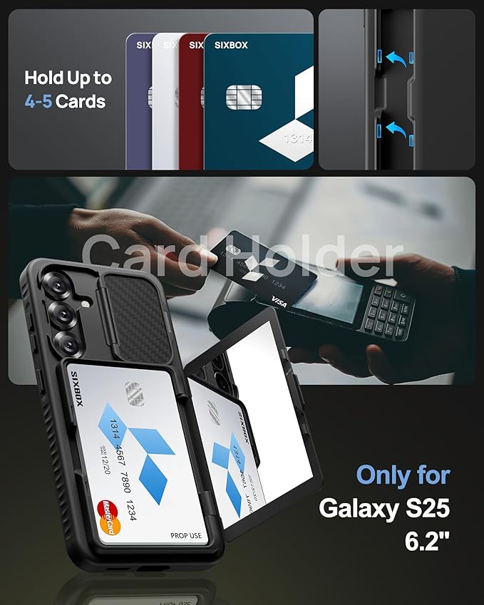 for Samsung Galaxy S25 Case Wallet, Built-in Stand with Phone Lanyard Crossbody (2X Phone Tabs) & Card Holder & Camera Cover, Shockproof Rugged Protective Phone Case for Samsung S25 6.2", Black