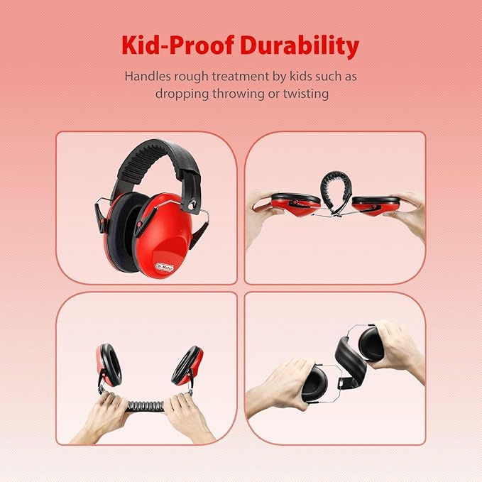 Dr.meter Ear Muffs for Noise Reduction: EM100 27.4 NRR Kids Noise Cancelling Headphones with Adjustable Headband - Kids Ear Protection for Monster Truck Derby Firework - 2 Packs, Black & Red