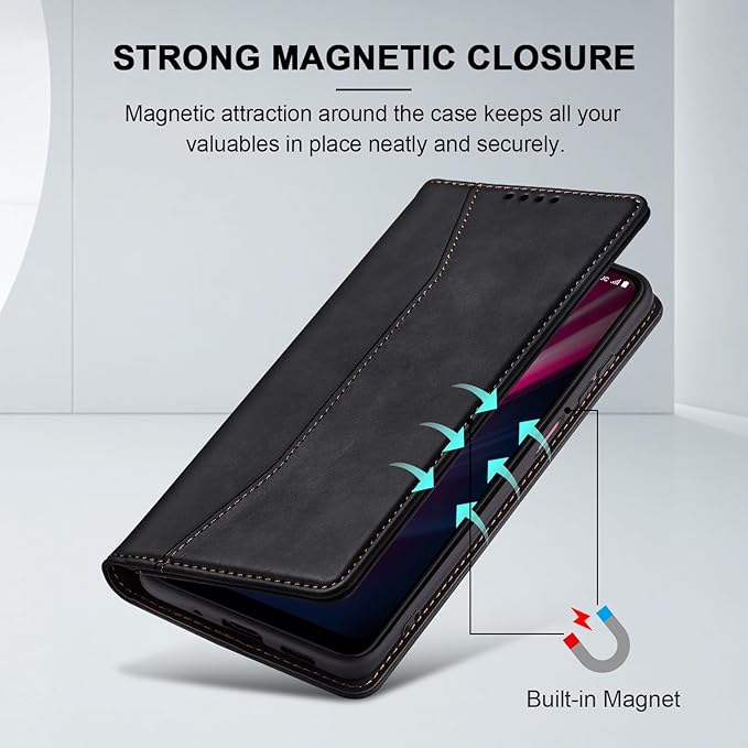 Jasonyu Flip Wallet Case for T-Mobile Revvl 6 Pro/6X Pro 5G,Leather Magnetic Folio Cover with Card Holder,Kickstand - TPU Shockproof Durable Protective Phone Case,Black