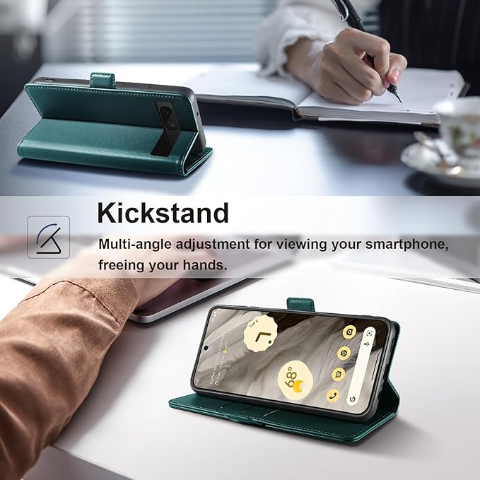Wallet Flip Case for Google Pixel 7A - [RFID Blocking] Luxury PU Leather Card Holder Magnetic Phone Cover with Kickstand,Shockproof Protective Case,Green