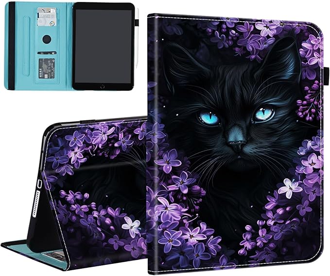 Case for Samsung Galaxy Tab S9 FE 5G 10.9 Inch/Galaxy Tab S9 11 Inch 2023,Card Slot PU Leather TPU Case Pen Holder Auto Wake Sleep,Cute Flower Cat