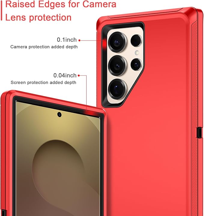 for Samsung Galaxy S25 Ultra Case Heavy Duty Protective Shockproof Dropproof 3-Layer Full Body Protection [Without Screen Protector] Tough Rugged Case for Galaxy S25 Ultra,Red/Black