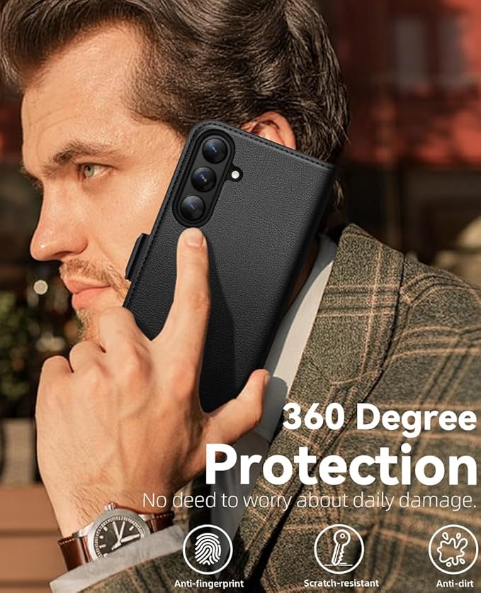 OCASE Compatible with Galaxy S25 FE Wallet Case, PU Leather Flip Folio Case with Card Holders RFID Blocking Kickstand [Shockproof TPU Inner Shell] Protective Phone Cover 2025, Litchi Black