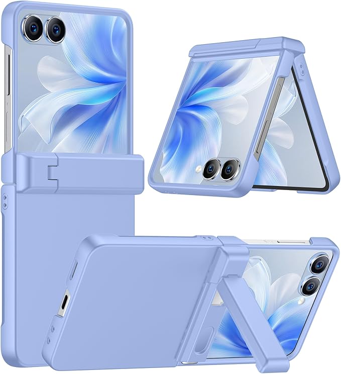 Temdan for Samsung Galaxy Z Flip 7 Case with [Built-in Front Screen Protector] [Kickstand][Hinge Protection][Hard PC] Ultra-Thin Shockproof Protective Phone Case for Galaxy Z Flip 7-LightBlue