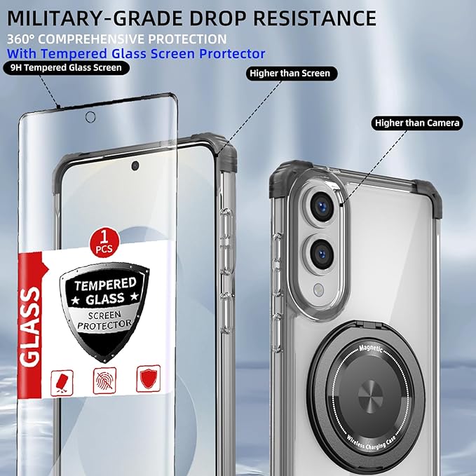 for Samsung Galaxy S25 Edge Case Compatible with MagSafe Magnetic,with Screen Protector,with Kickstand Ring Military Grade Drop Heavy Duty Protection Shockproof for S25 Edge Phone Case Black