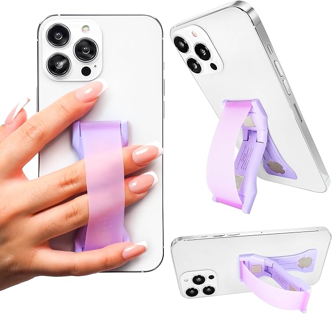 LOVEHANDLE PRO Premium Phone Grip - Silicone Phone Strap - Magnetic Phone Mount and Kickstand for Smartphone and Tablet - Lavender Glow Silicone