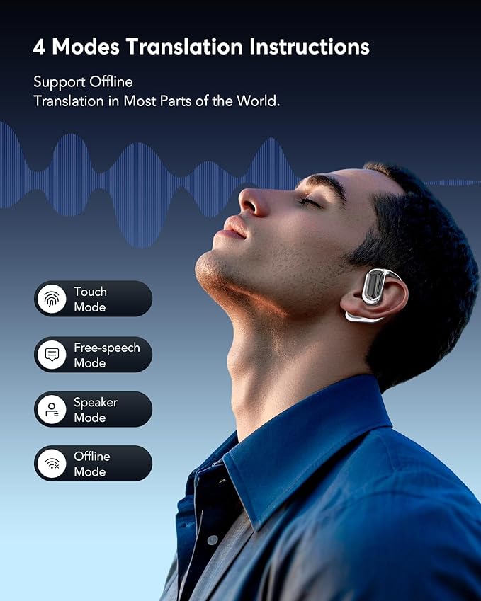 AI Translation Earbuds Real Time, Translator Bluetooth 5.4 Headphones 144 Languages OWS LCD Touch Screen Open Ear Translating Earphones Audifonos Traductores, Perfect for Travel, Business & Learning