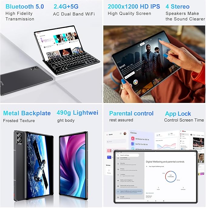 Tablet Android 11 inch Latest with 16GB+256GB+1TB Expand, 8600mAh, Support, Octa-Core 2.0 GHz, 5G WiFi, Dual Camera, Bluetooth 5.0, HD Screen Tablet with Keyboard and Mouse - Grey