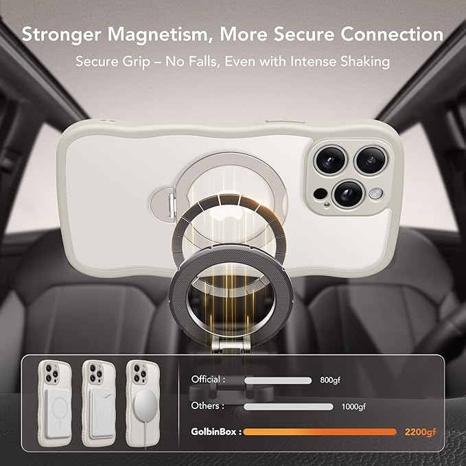 GolbinBox for iPhone 13 Pro Case for Women,[Compatible with Magsafe][360° Spin Magnetic Stand][Cute Wave Edge][Military-Grade Protection] Translucent Matte Phone Case for iPhone 13 Pro, Stone