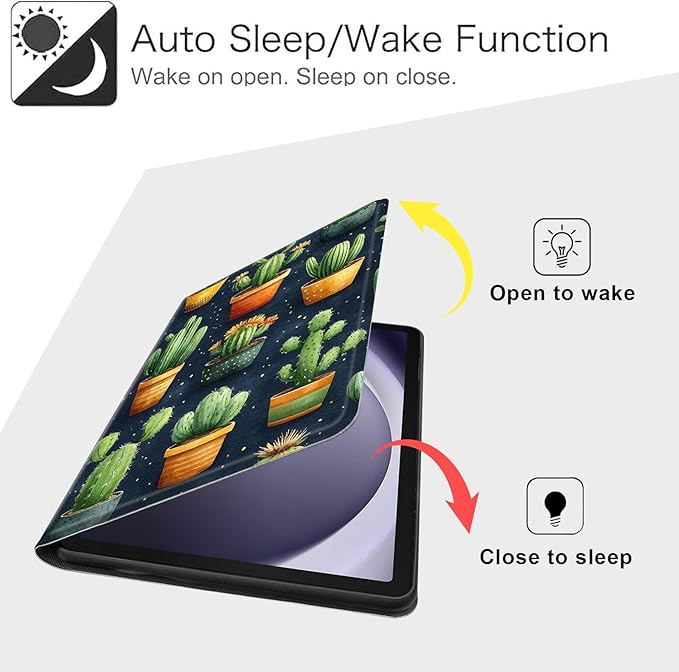 Case for Samsung Galaxy Tab A9+/A9 Plus 11” 2023 Model (SM-X210/X216/X218), Slim PU Leather Stand Cover with Auto Wake/Sleep, Multi-Angle Viewing & Shockproof, Various Cacti