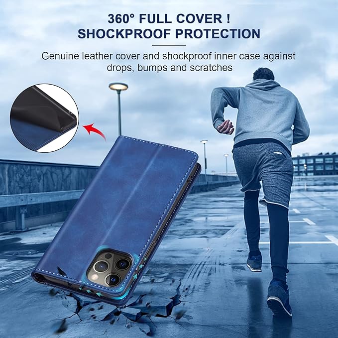 Jasonyu Flip Wallet Case for iPhone 12 Pro Max,Leather Magnetic Folio Cover with Card Holder,Kickstand - TPU Shockproof Durable Protective Phone Case,Blue