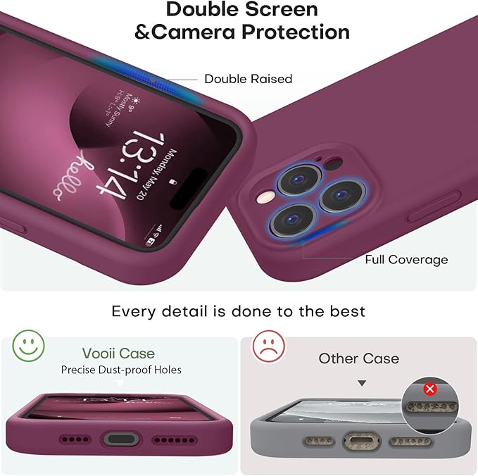 Vooii Compatible with iPhone 16 Pro Case, Liquid Silicone Upgrade [Camera Protection] [Soft Anti-Scratch Microfiber Lining] Shockproof Phone Case for iPhone 16 Pro 6.3 inch - WineRed