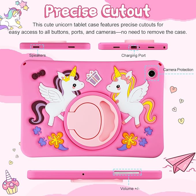 HianDier for Samsung Galaxy Tab A9+ Plus Case Cute Unicorn Silicone for Samsung A9 Plus Tablet Case with Detachable Strap and Rotatable Stand Shockproof Cover for Galaxy Tab A9+ 11" 2023-Rose Pink