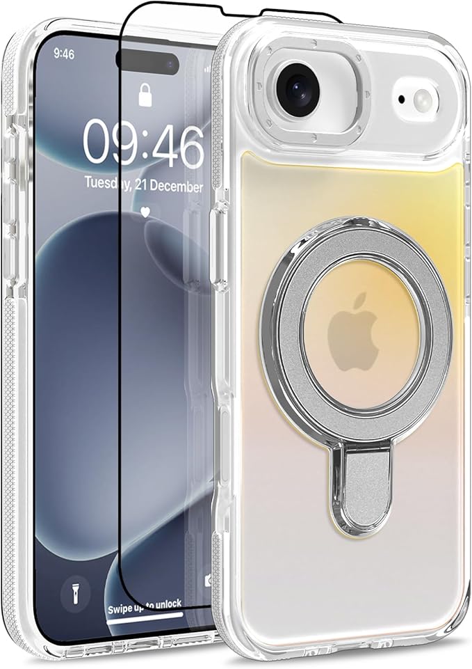 MOWIME Magnetic for iPhone Air Case with Stand [Compatible with Magsafe] [Cute Fashion Fluorescent Design] [1 Screen Protector] Slim Translucent Matte Case for iPhone Air 6.5" 2025, White