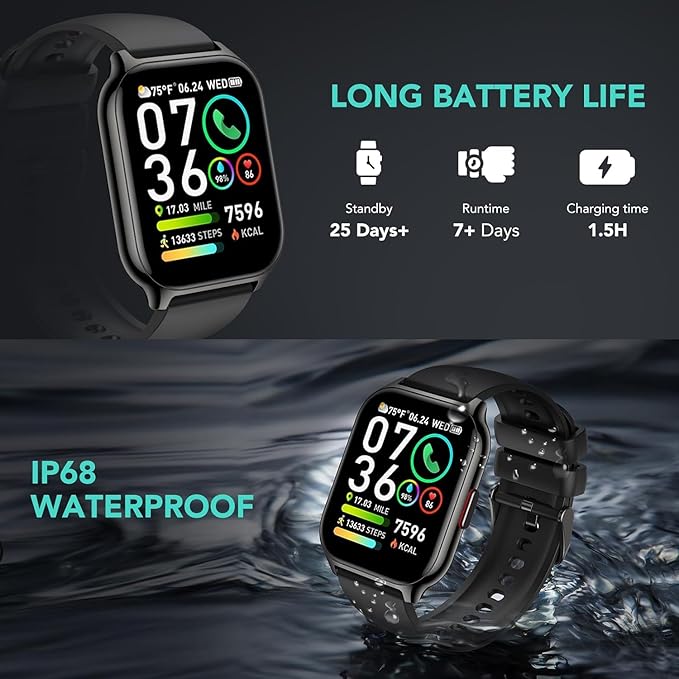 Smart Watch for Men Women(Answer/Make Call) 1.95" Smartwatch for Android iPhone, 123+ Sports Fitness Tracker with Game/Calculator/Weather IP68 Waterproof Heart Rate SpO2 Sleep Monitor, V71-1