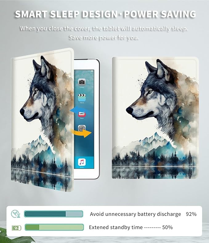 Case for Microsoft Surface Pro X (2021/2020/2019) 13 Inch PU Leather Slim Lightweight Multiple Angles Stand Smart Cover with Auto Wake/Sleep for New Surface Pro X 2021, Art Wolf