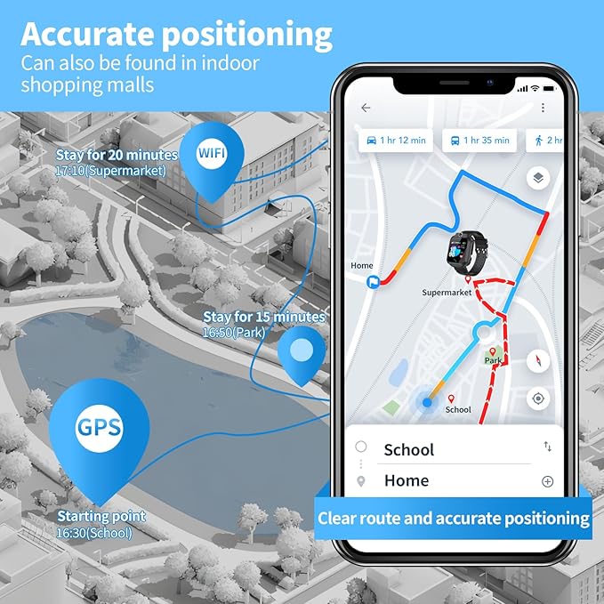 2G Kids GPS Watch, Waterproof Smart Tracker for Boys Girls Ages 3-12 - 2-Way Calling, SOS Button, No Games, 7-Day Battery, Birthday Gift (Black)