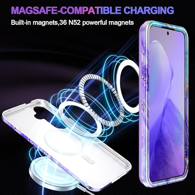 Casetego for Galaxy S25 FE Case,Compatible with MagSafe,[Military Grade Drop Test] Full Body Protection Slim Shockproof Rugged Marble Women Case for Samsung Galaxy S25 FE 6.7 inch,Cobalt Violet