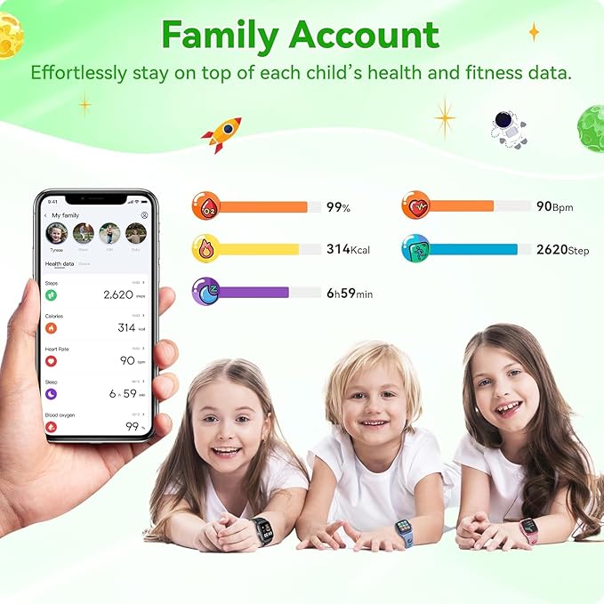 Smart Watch for Boys Girls with Sleep | Health | Activity Tracker, Games, Alarm, IP68 Waterproof Kids Fitness Watch with Pedometer, Family Account, Toys Gifts for Kids Aged 4-16