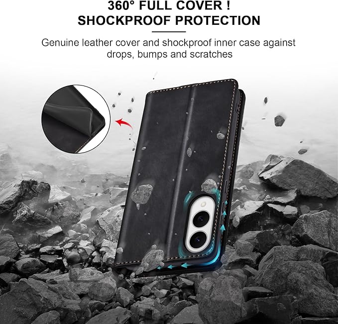 Jasonyu Flip Wallet Case for Samsung Galaxy S25 Edge 5G,Leather Magnetic Folio Cover with Card Holder,Kickstand - TPU Shockproof Durable Protective Phone Case,Black