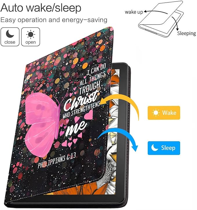 Case for Samsung Galaxy Tab S10 Lite / S10 FE / S9 FE 10.9-Inch / S9 11-Inch, Slim Lightweight PU Leather Stand Cover with Auto Wake/Sleep, Butterfly Quote Bible Verse Philippians 4:13