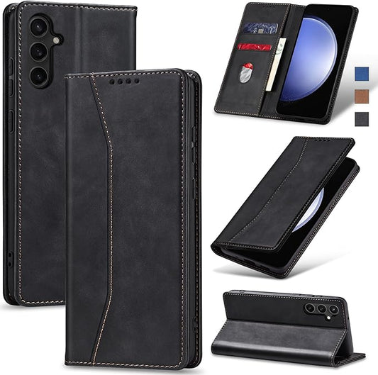 Jasonyu Flip Wallet Case for Samsung Galaxy S23 FE,Leather Magnetic Folio Cover with Card Holder,Kickstand - TPU Shockproof Durable Protective Phone Case,Black