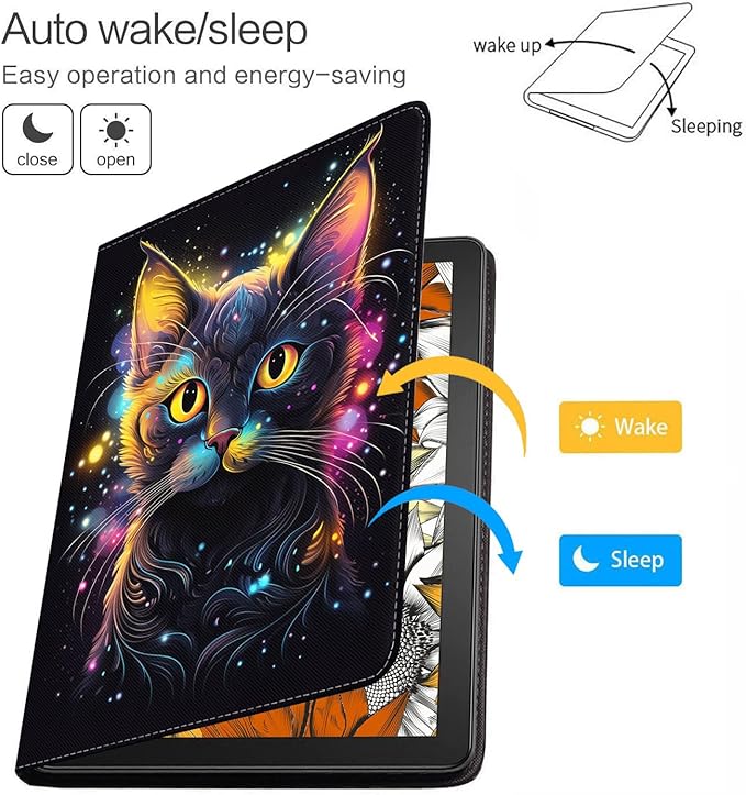 Case for Samsung Galaxy Tab S10 Lite / S10 FE / S9 FE 10.9-Inch / S9 11-Inch, Slim Lightweight PU Leather Stand Cover with Auto Wake/Sleep, Glitter Black Cat Face