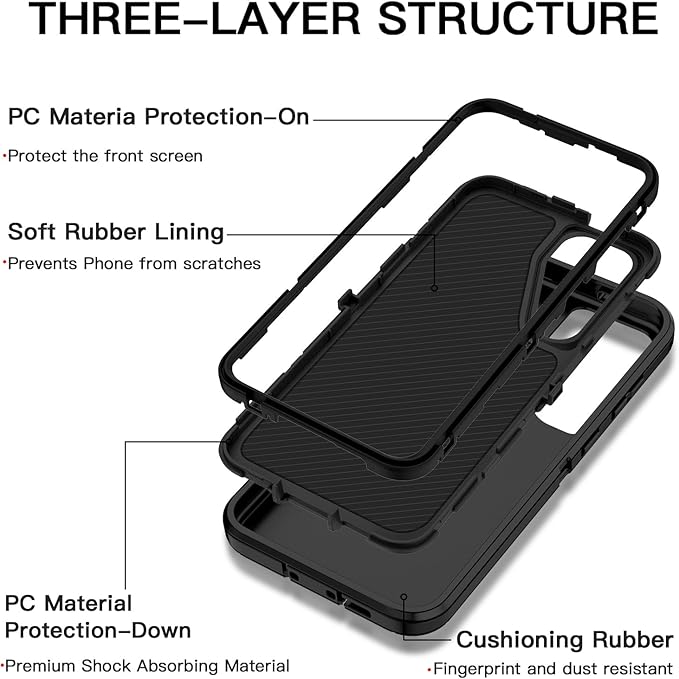 for Samsung Galaxy S25 FE Case Heavy Duty Protective Shockproof Dropproof 3-Layer Full Body Protection [Without Screen Protector] Tough Rugged Case for Galaxy S25 FE,Black