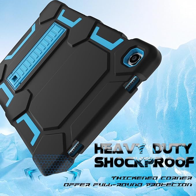 Case for Samsung Galaxy Tab A9+/A9 Plus 11 Inch (2024), Heavy Duty Rugged Shockproof 3-Layers Protective Case with Kickstand for SM-X210/X216/X218, Black+SkyBlue